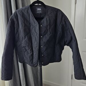Zara Oversized Black Puffer Cropped Quilted Jacket Size S